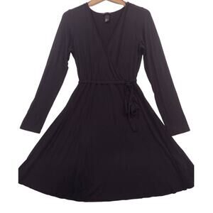 H&M Basic Black Knee Length Wrap Dress with Elastic Drawstring Waist Size‎ M